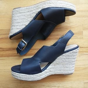 Land's End navy and cord wedge